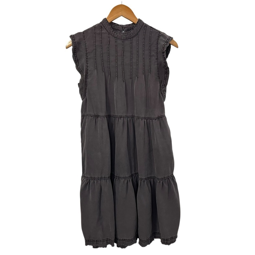 Anthropologie Womens Jenee Tiered Tunic Dress Size XS Gray Frayed Hem